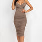 Cross Wrap Ruched Midi Dress
