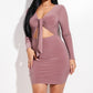 Solid Tie Front Long Sleeve Mini Dress