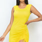 Sleeveless Shoulder Pad Drawstring Ruched Mini Dress