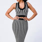 Luxe Gingham Rib Knit Top And Skirt Sets