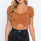 Short Slv Back Tie Crop Knit Top