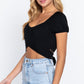 Short Slv Back Tie Crop Knit Top