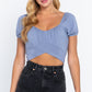 Short Slv Back Tie Crop Knit Top