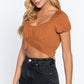 Short Slv Back Tie Crop Knit Top