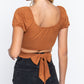 Short Slv Back Tie Crop Knit Top