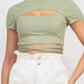 Self-tie Ribbon Front Cutout Crop Top