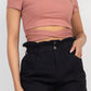 Self-tie Ribbon Front Cutout Crop Top