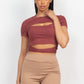 Self-tie Ribbon Front Cutout Crop Top
